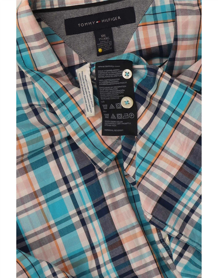 Tommy Hilfiger Camisa alta para hombre 2XL Algodón a cuadros azules