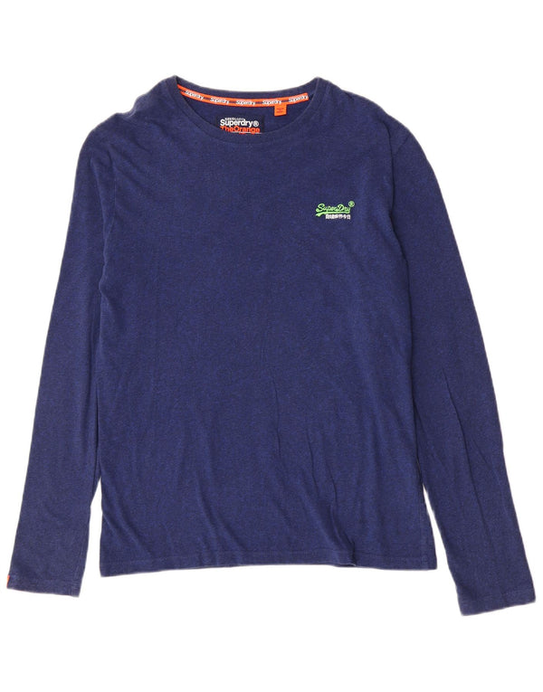 Superdry Hombre Top De Manga Larga De Algodón Moteado Azul Medio