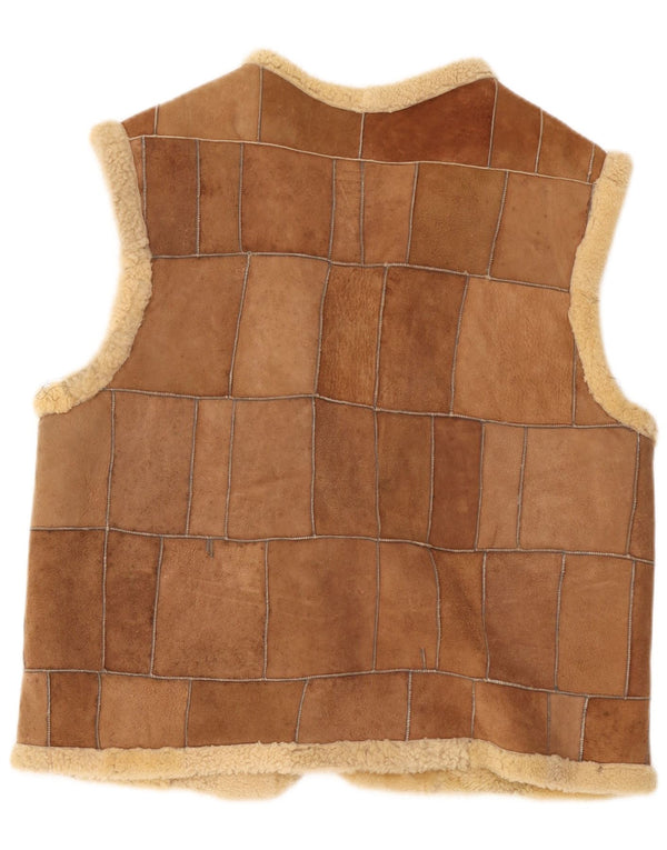 Vintage Hombres Shearling Gilet Reino Unido 42 XL Marrón