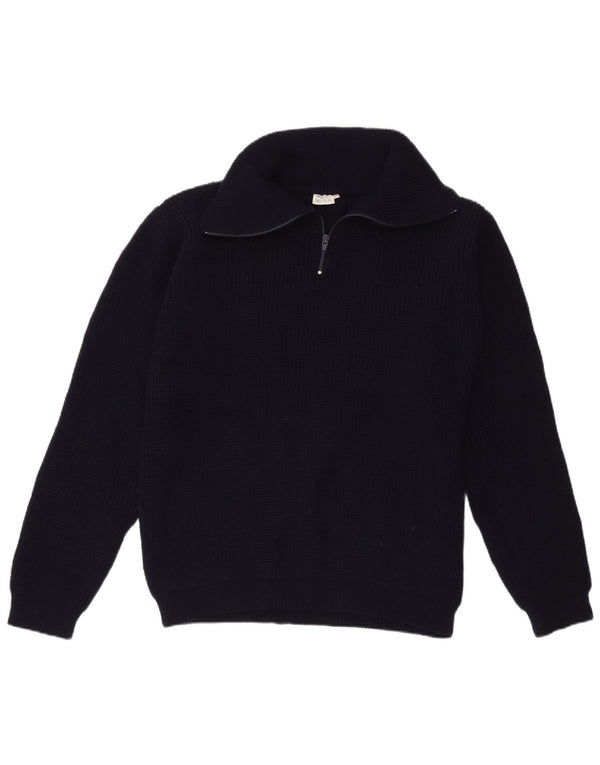Vintage hombres zip cuello jumper suéter IT 54 XL azul marino acrílico