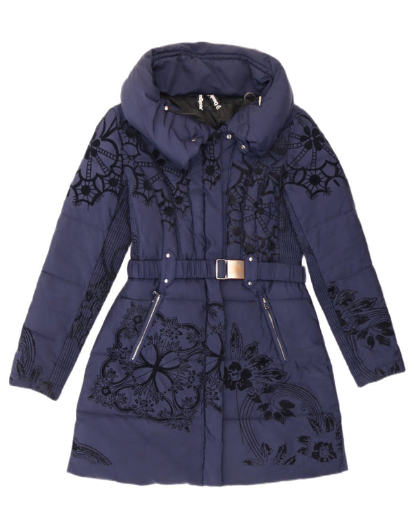 Abrigo acolchado Desigual para mujer EU 38 Poliéster floral azul marino mediano