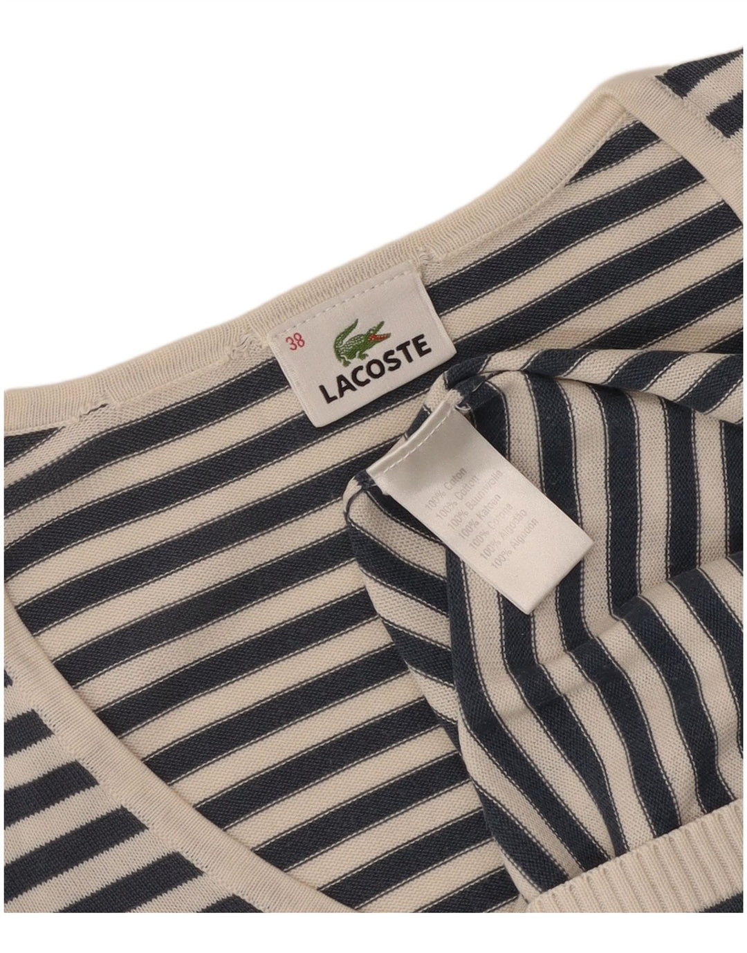 Lacoste Jersey con cuello en V para mujer Talla 38 Mediana Rayas azul marino