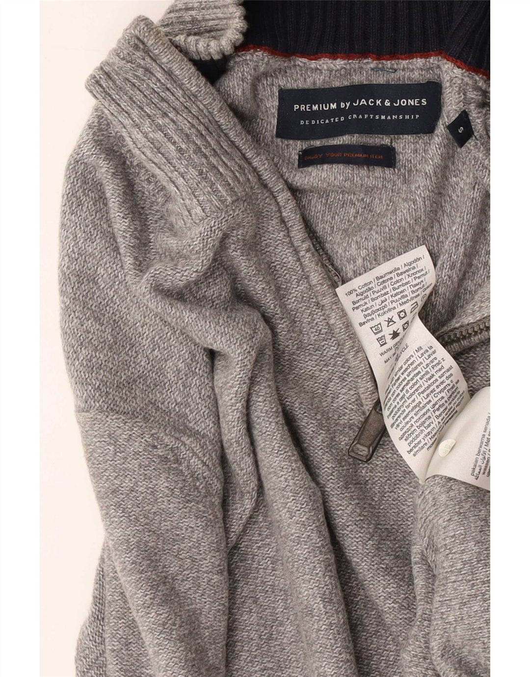 Jack & Jones Hombre Zip Neck Jumper Sweater Small Gris Algodón