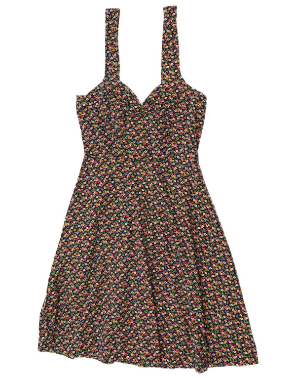 Vintage mujer sin mangas A-Line vestido Reino Unido 12 medio multicolor floral