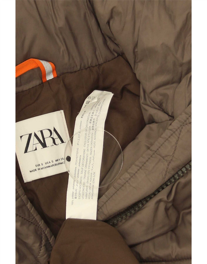 Zara Mujer Abrigo Acolchado Extragrande Con Capucha UK 10 Small Marrón Poliéster