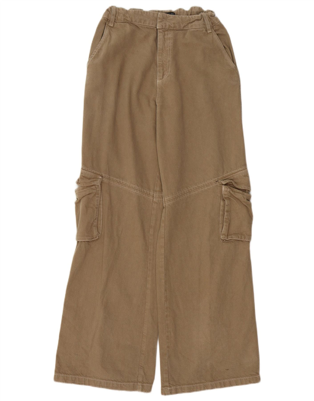 ZARA Mujer Pantalones Cargo De Pierna Ancha Pequeño W26 L31 Beige