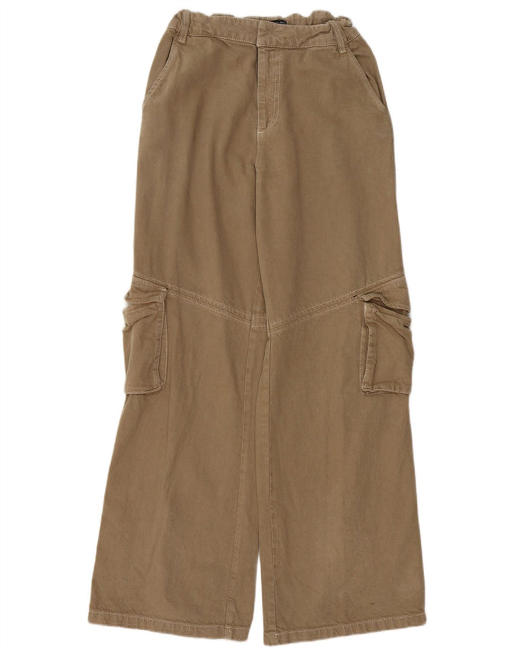 ZARA Mujer Pantalones Cargo De Pierna Ancha Pequeño W26 L31 Beige