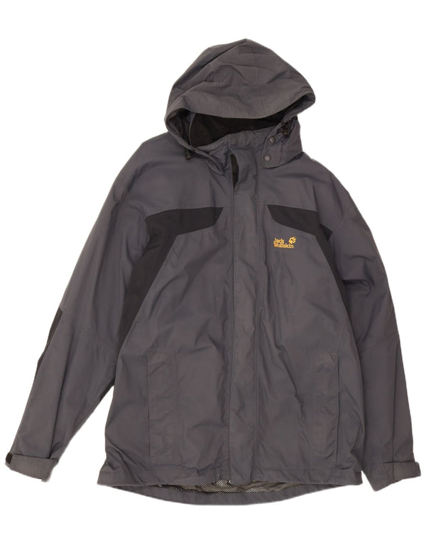 Jack Wolfskin Chaqueta impermeable con capucha para hombre UK 44 XL Gris Colorblock Poliamida