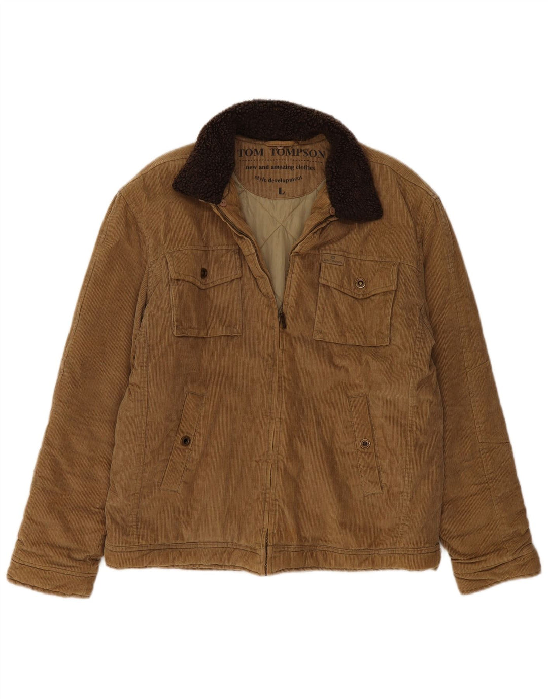 Tom Tompson Chaqueta de pana para hombre Reino Unido 40 Grande Algodón beige
