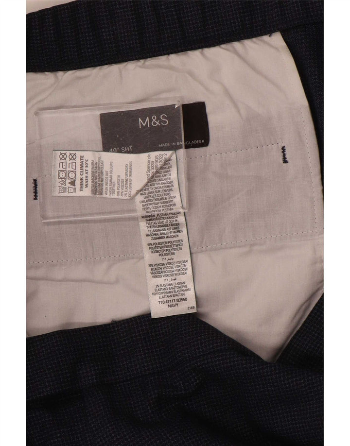 Marks & Spencer Pantalón de traje recto para hombre W40 L29 Pata de gallo azul marino