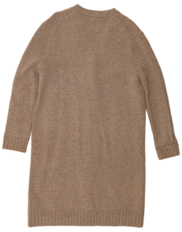 Zara Mujer Largo Largo Cárdigan Extragrande Suéter UK 10 Small Gris Lana