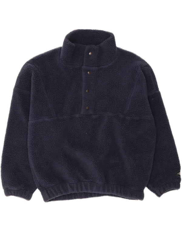 Vintage hombres sueltos ajuste botón cuello polar jersey IT 44/46 pequeño azul marino