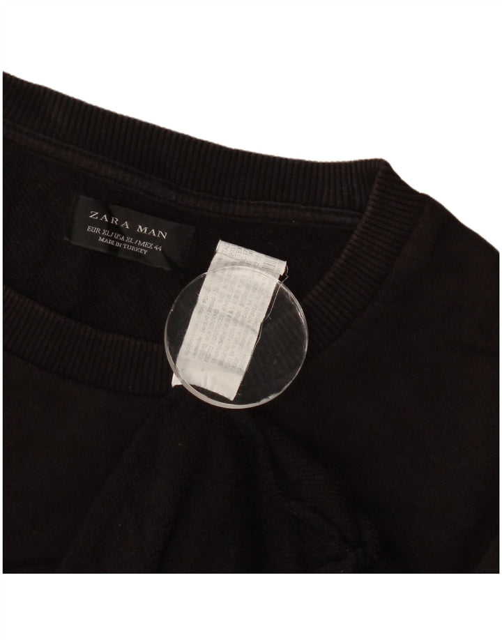 Zara Hombre Sudadera Jumper XL Negro Geométrico Algodón