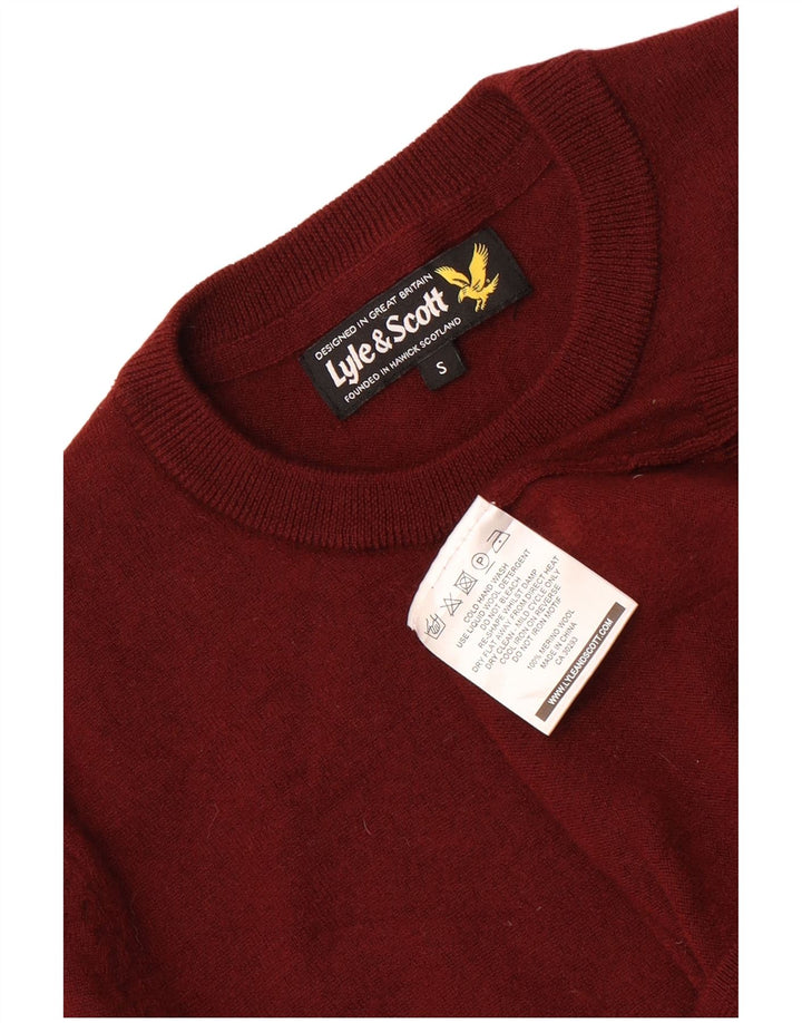 Lyle & Scott Jersey de cuello redondo para hombre, talla pequeña, lana merina granate