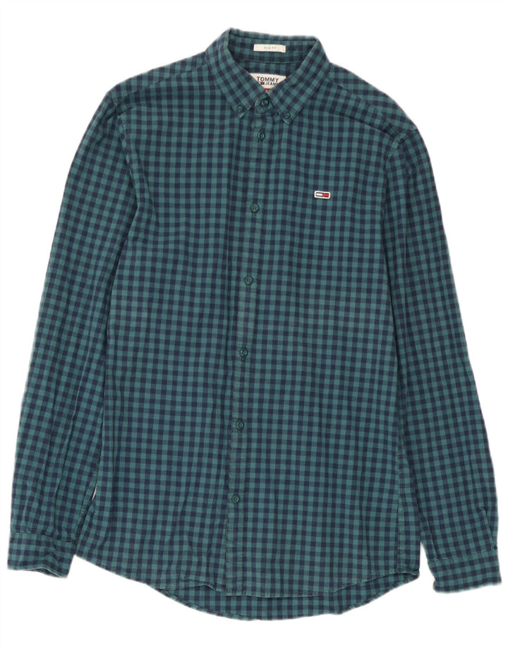 Tommy Hilfiger Camisa Slim Fit para Hombre Algodón Vichy Azul Marino Pequeño