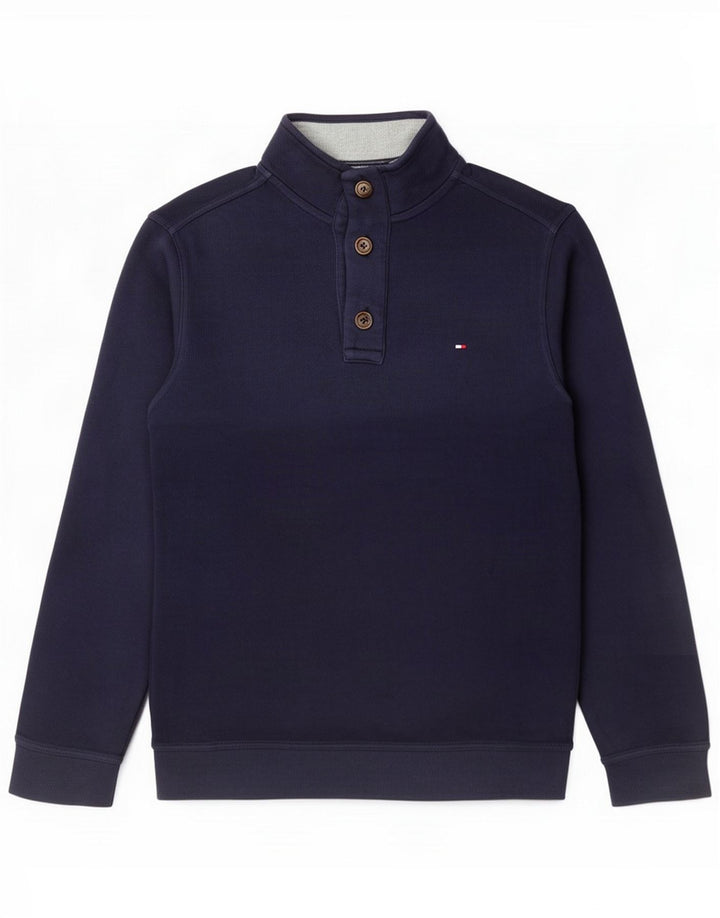 Tommy Hilfiger Sudadera con cuello y botones para hombre Jersey de algodón azul marino mediano
