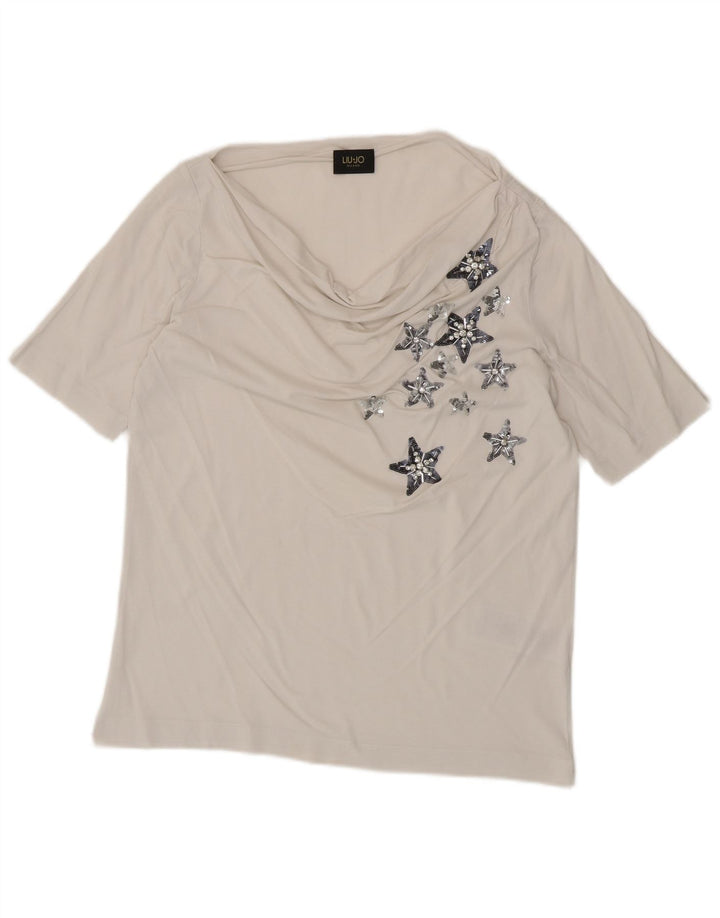 Liu Jo Mujer Camiseta Gráfica Top IT 42 Medium Blanco Algodón