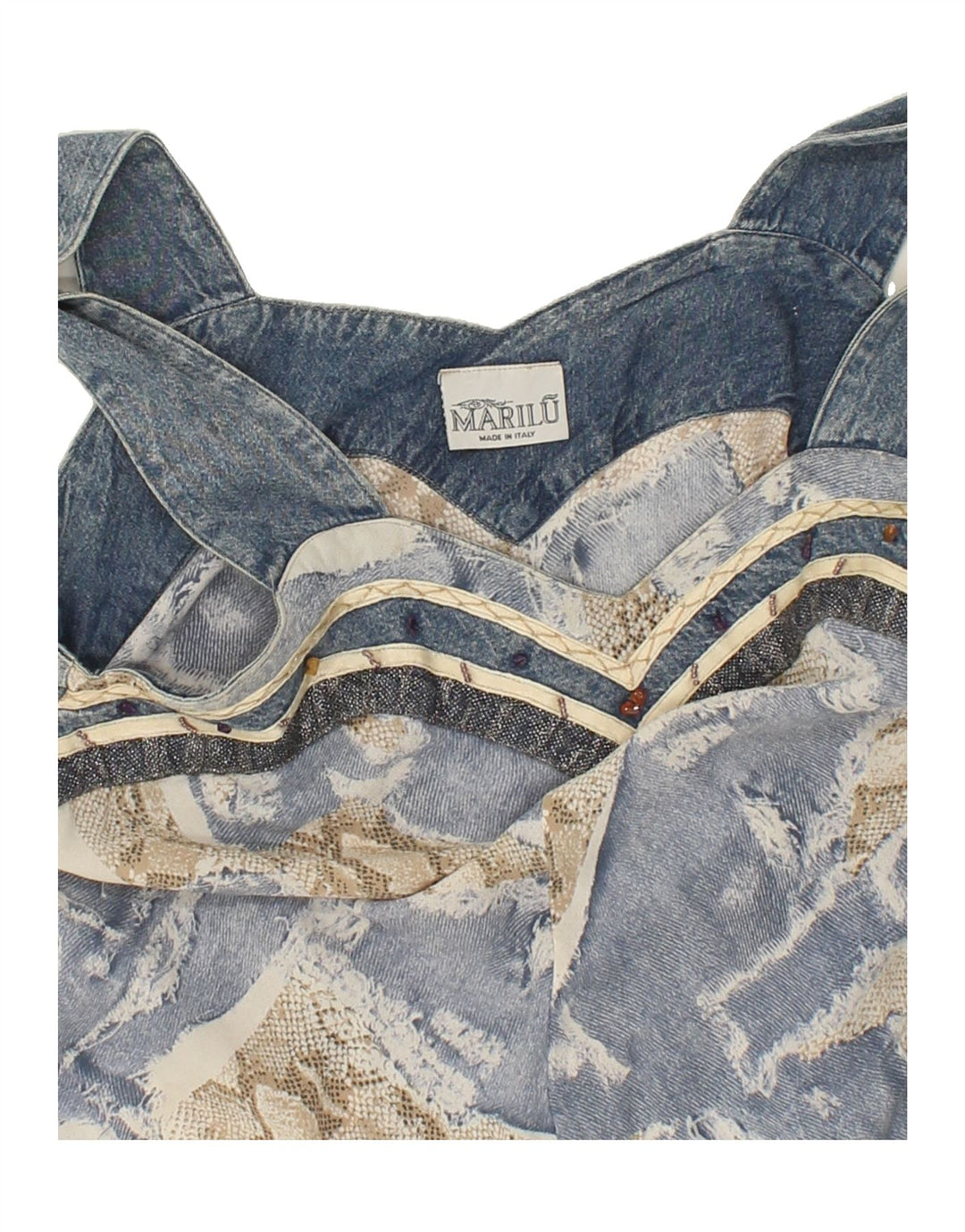 MARILU Womens Sleeveless Blouse Top UK 12 Medium Blue Patchwork Viscose Vintage Marilu and Second-Hand Marilu from Messina Hembry 