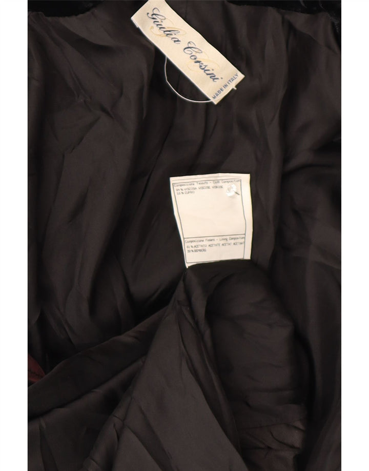 Vintage mujer 3 botones terciopelo Blazer chaqueta Reino Unido 14 gran viscosa negra