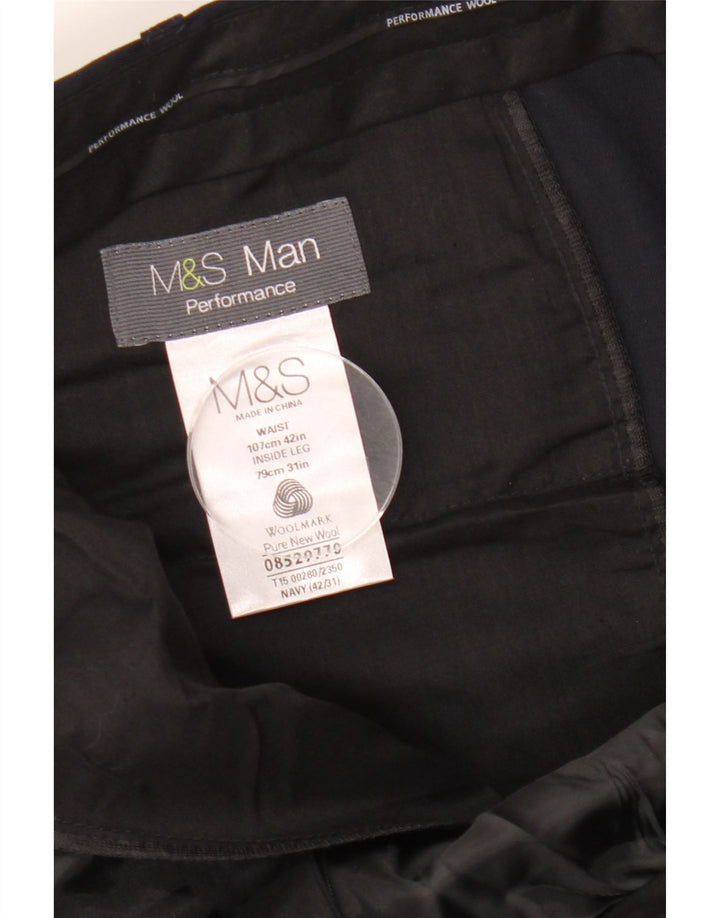 MARKS & SPENCER Pantalón de traje recto de alto rendimiento para hombre W42 L31 Azul marino