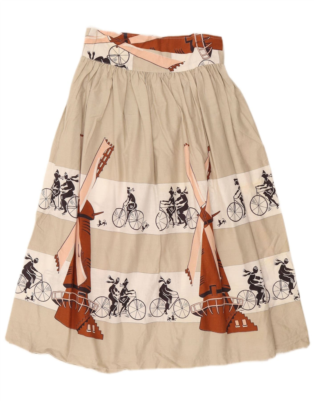 Falda acampanada con gráfico vintage para mujer W26 Bloque de color beige pequeño