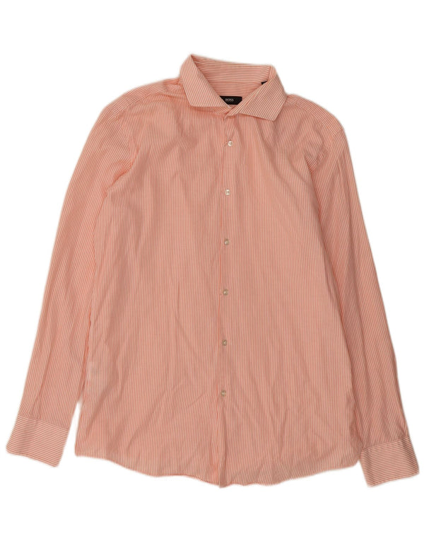 Hugo Boss Camisa slim fit para hombre Talla 42 16 1/2 Grande Algodón a rayas naranja