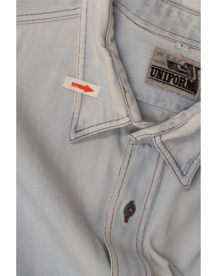 Camisa vaquera uniforme para hombre, talla grande, azul