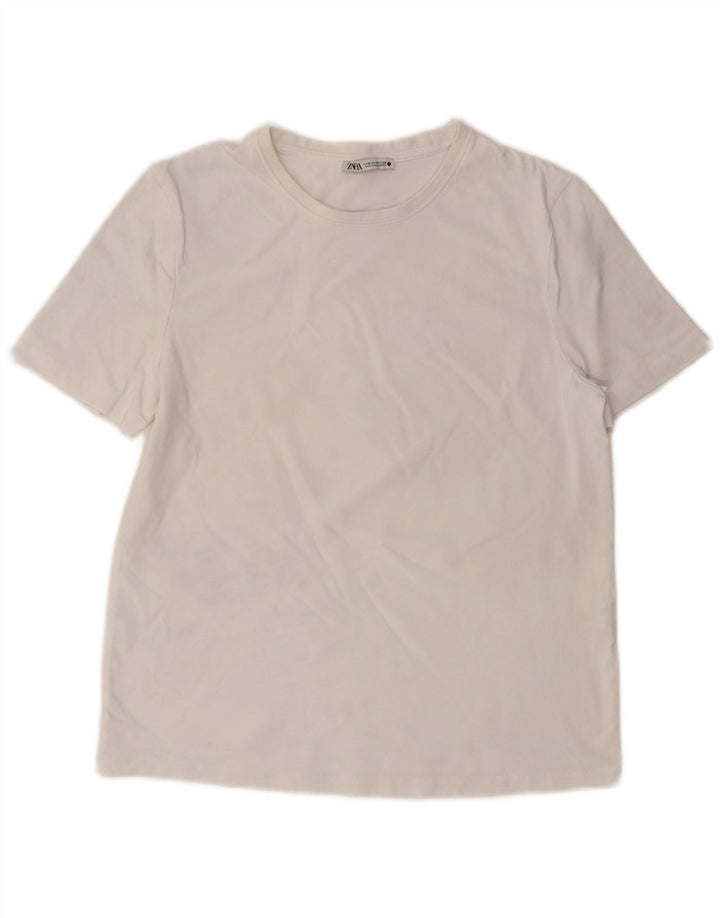 Zara Mujer Camiseta Top UK 44 Medio Blanco Algodón