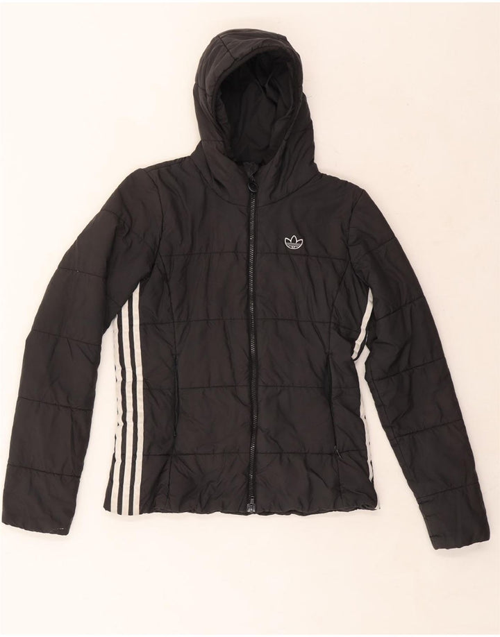 ADIDAS Chaqueta acolchada con capucha para mujer UK 8 Small Poliéster negro