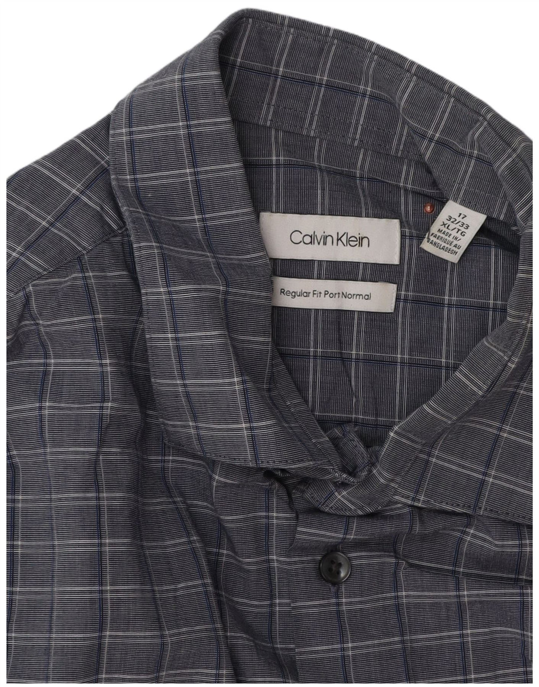 Calvin Klein Camisa de corte regular para hombre Talla 17 XL Algodón a cuadros gris