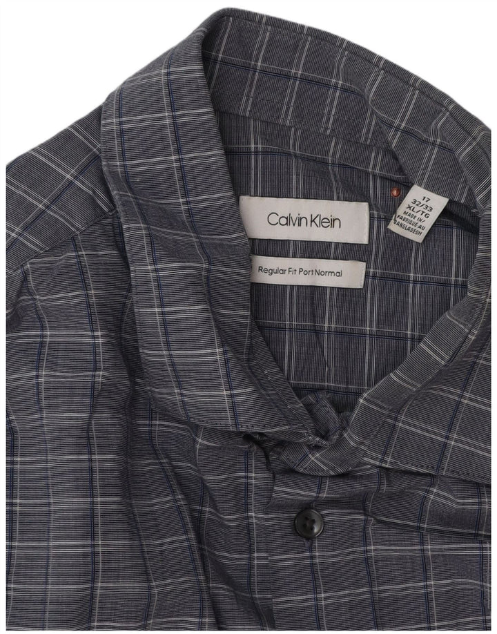 Calvin Klein Camisa de corte regular para hombre Talla 17 XL Algodón a cuadros gris