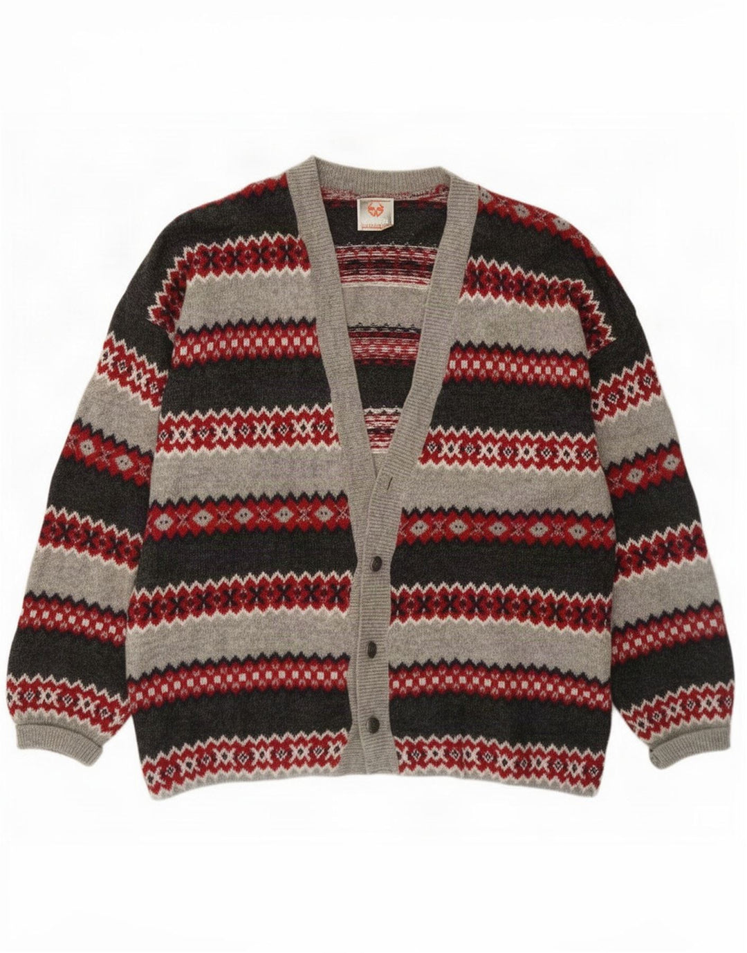 Stefanel Cárdigan para hombre suéter grande gris Fair Isle lana