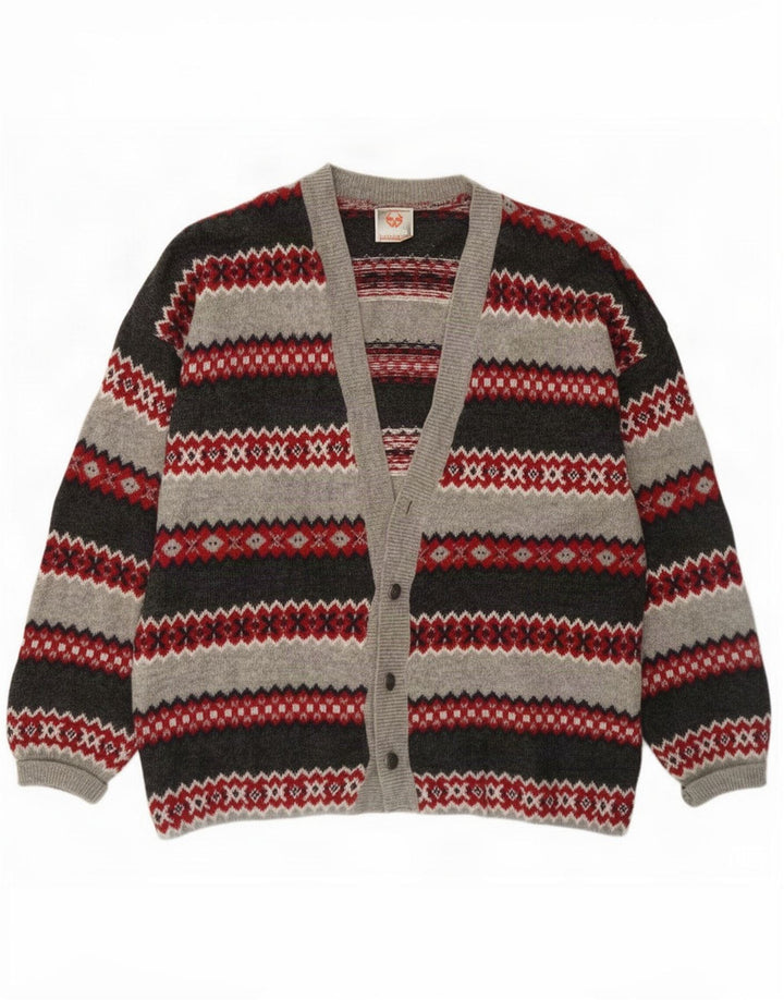 Stefanel Cárdigan para hombre suéter grande gris Fair Isle lana