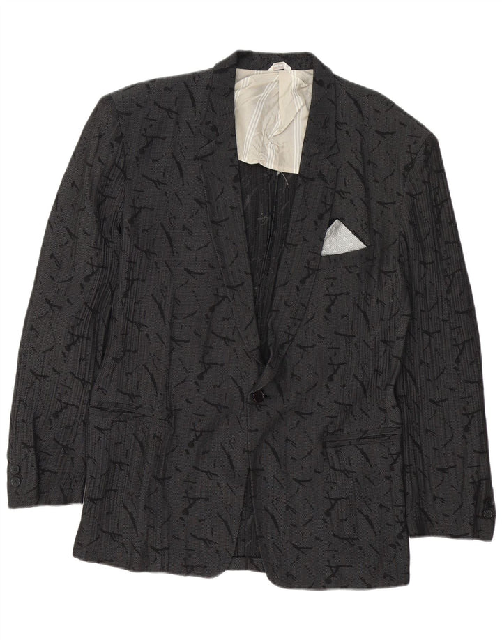 Dei Filzi Chaqueta tipo blazer con 1 botón y patrón abstracto para hombre IT 46 Small Grey