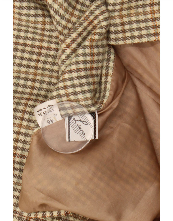 Vintage mujer 2 botones Blazer chaqueta IT 46 grande caqui Gingham lana