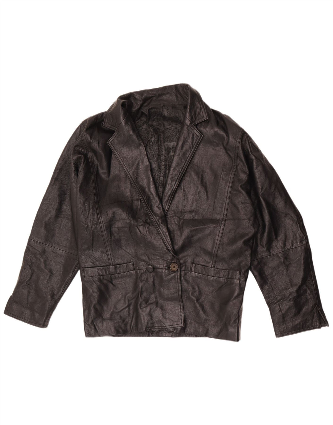 Vintage mujer doble pecho cuero Blazer chaqueta Reino Unido 16 grande negro