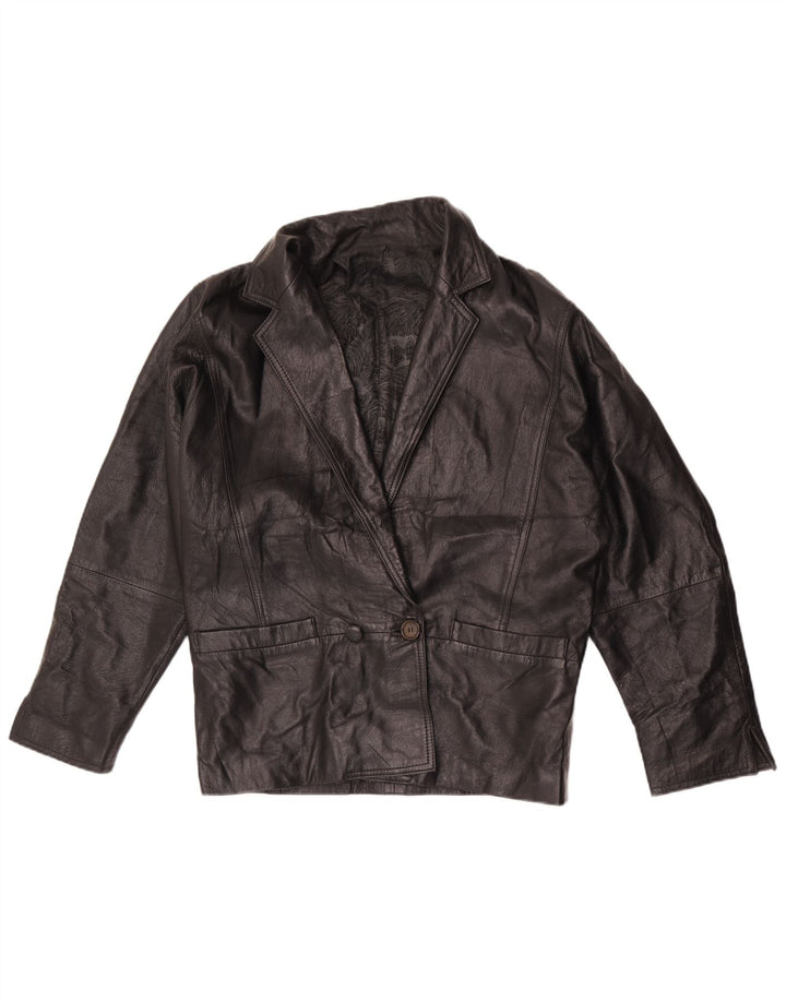 Vintage mujer doble pecho cuero Blazer chaqueta Reino Unido 16 grande negro