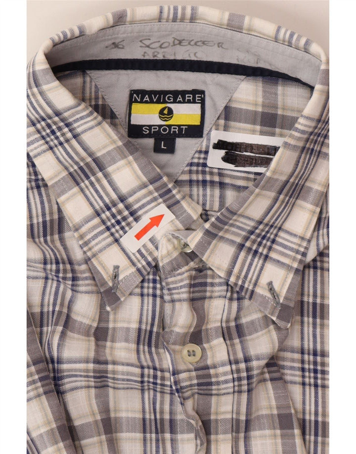 Navigare Camisa de manga corta para hombre con cuadros azules grandes