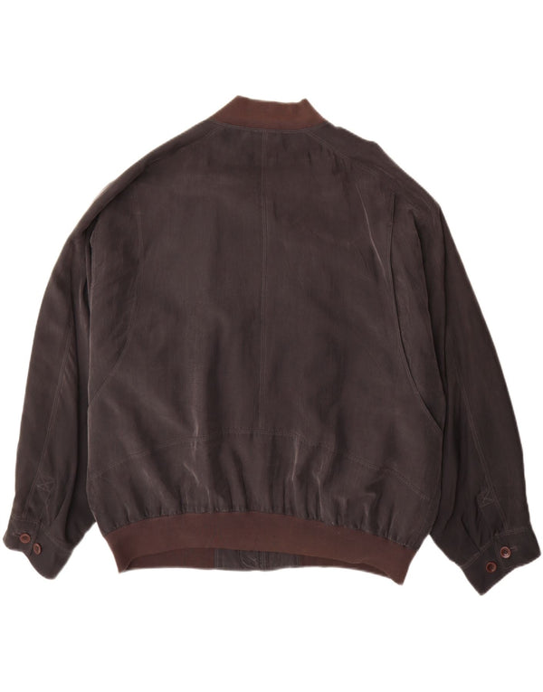 Vintage hombres bombardero chaqueta Reino Unido 42 XL seda marrón