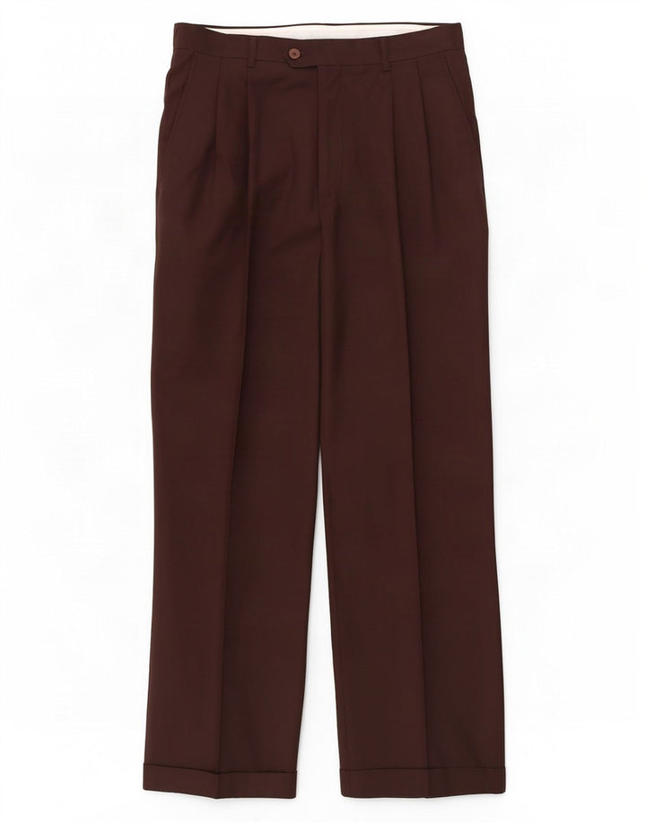 Pierre Cardin Pantalón de traje con pinzas para hombre W34 L29 Lana marrón