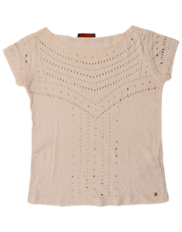 TRUSSARDI JEANS Camiseta Mujer Top UK 6 XS Blanco Algodón
