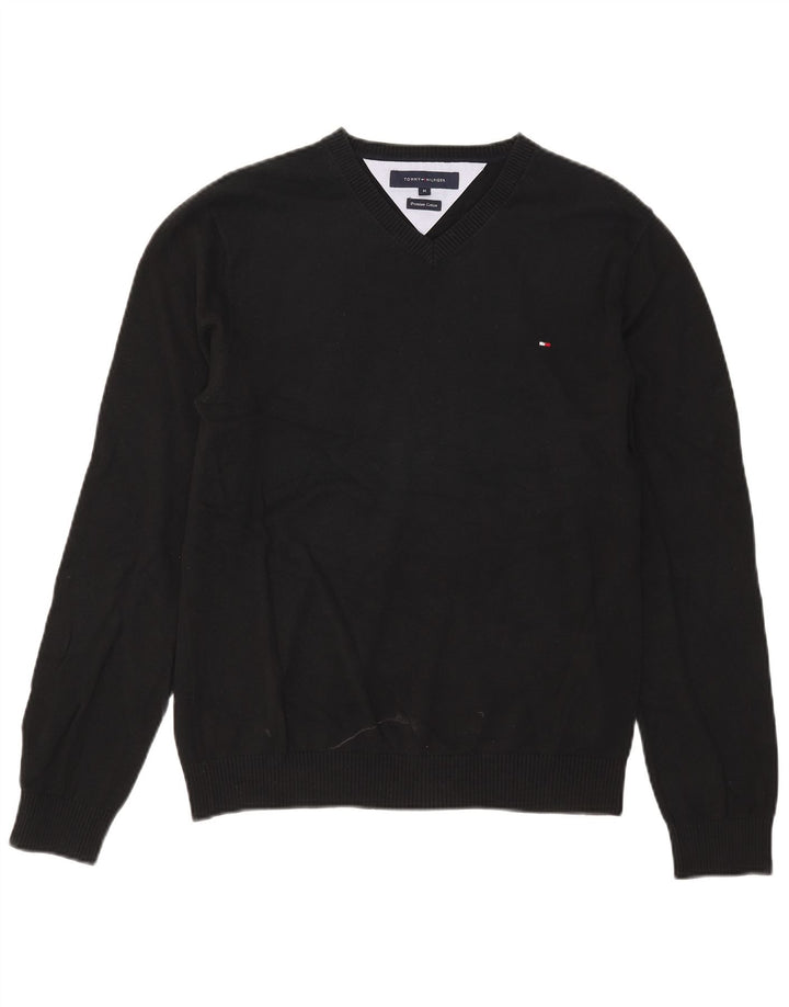 Tommy Hilfiger Jersey con Cuello en V para Hombre Suéter Medio de algodón Negro