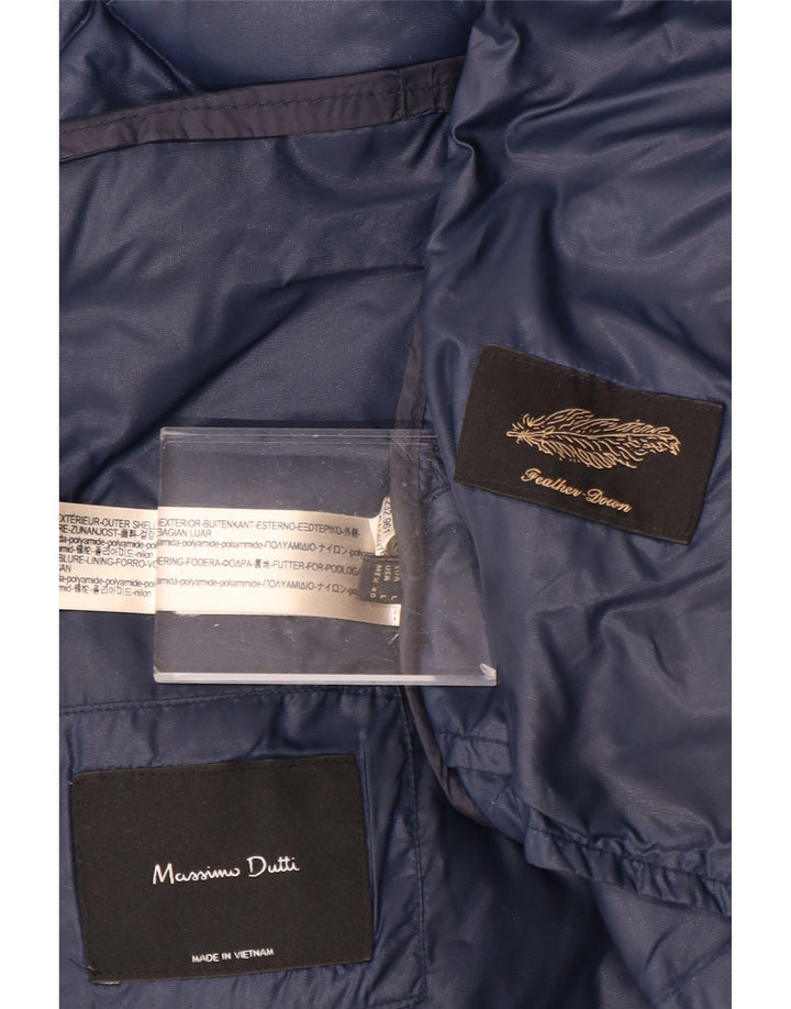 MASSIMO DUTTI Abrigo acolchado con capucha para mujer UK 46 Large Poliamida azul marino