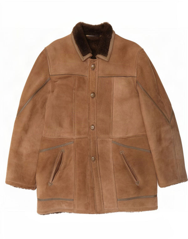 Chaqueta de piel de oveja vintage para hombre IT 48 Marrón medio