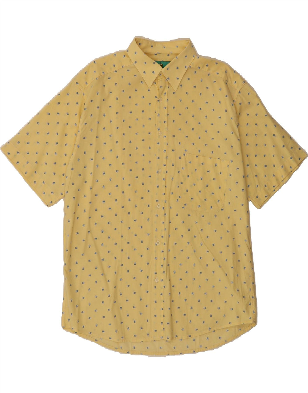 VINTAGE Mens Short Sleeve Shirt Large Yellow Floral Vintage Vintage and Second-Hand Vintage from Messina Hembry 