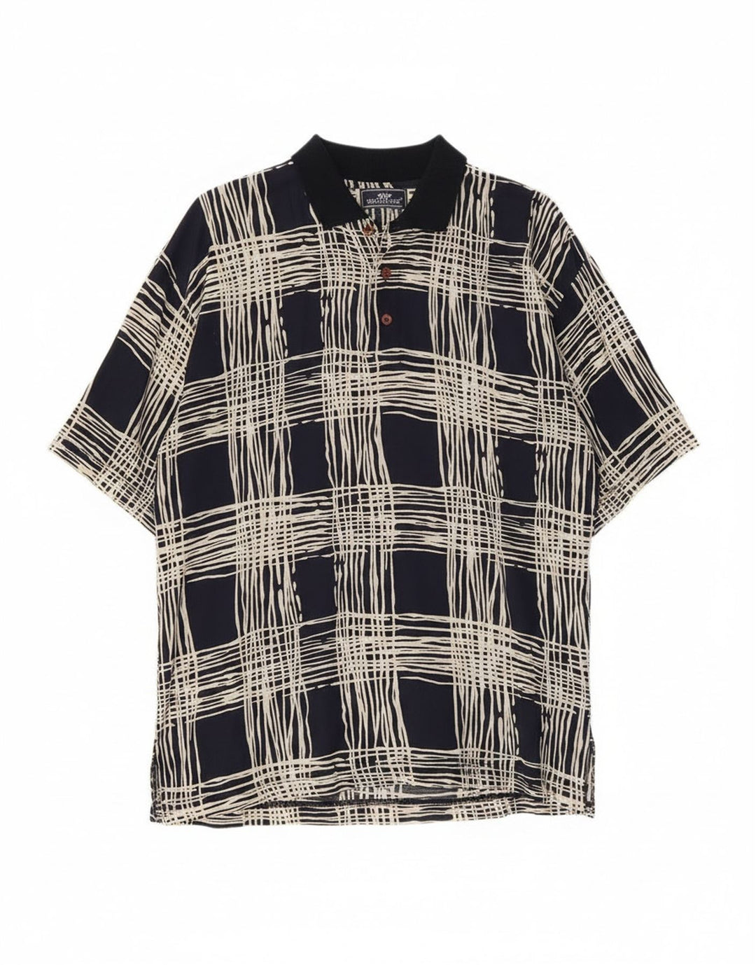 Camisa tipo jersey de manga corta para hombre Suspense Viscosa a cuadros azul marino grande