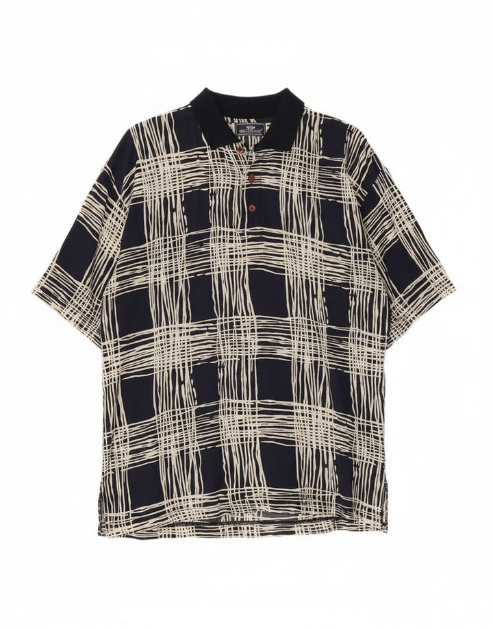 Camisa tipo jersey de manga corta para hombre Suspense Viscosa a cuadros azul marino grande