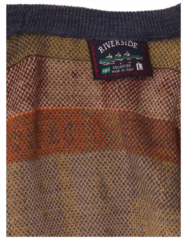 Vintage hombres V-cuello jumper suéter grande multicolor patchwork