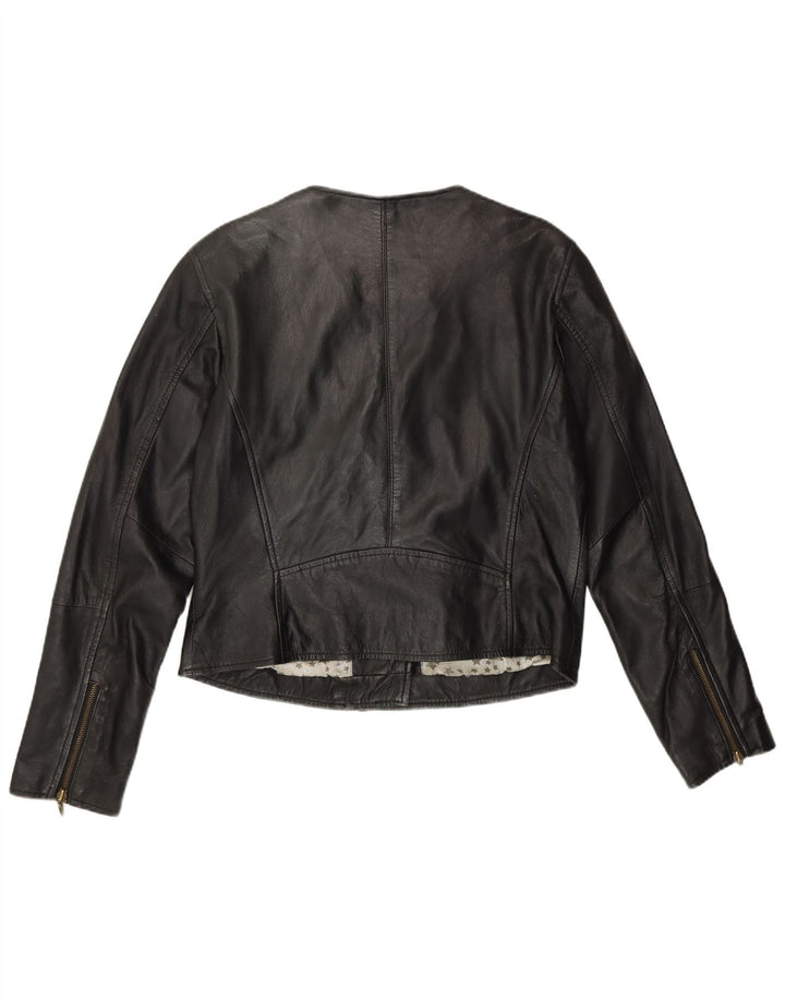 RINO & PELLE Chaqueta de cuero para motociclista corta para mujer UK 40 Cuero negro mediano