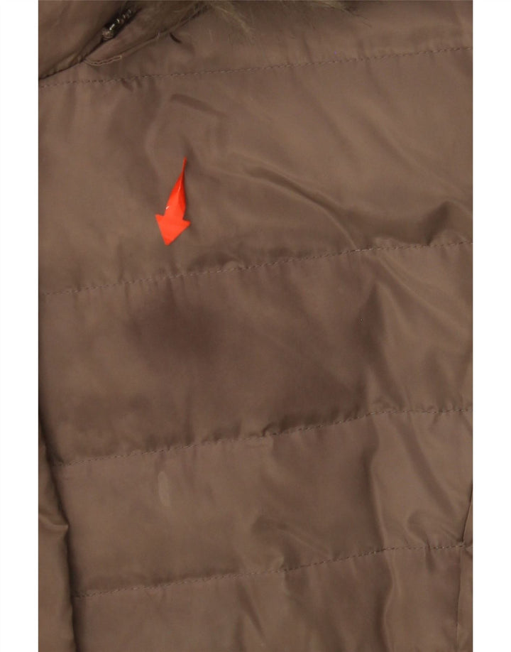 ARMANI JEANS Chaqueta acolchada con capucha para mujer IT 40 Small Marrón Poliéster